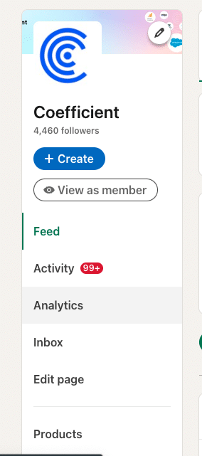LinkedIn Analytics panel selection