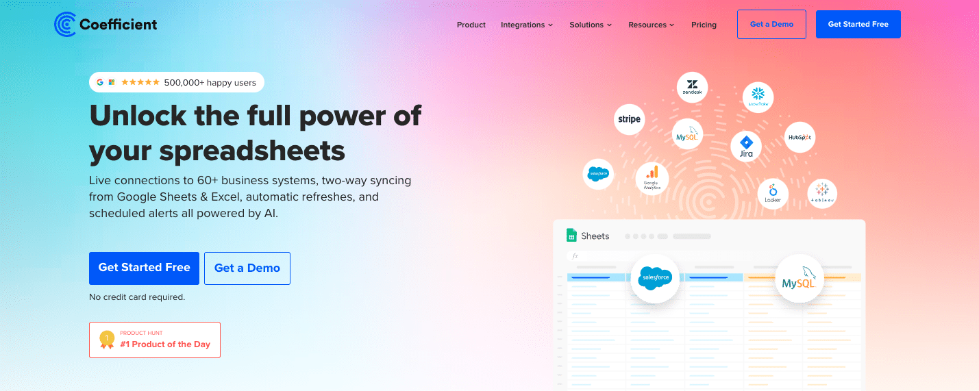 A screenshot of Coefficient's homepage