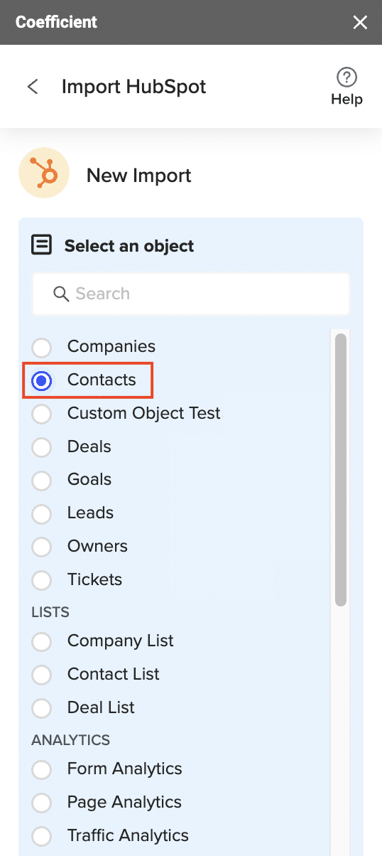 Object and Field Selection Interface.