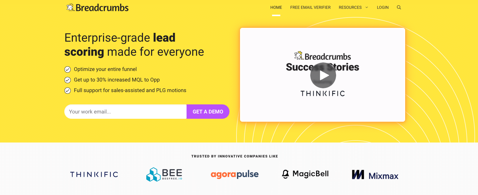 a screenshot of breadcrumbs homepage